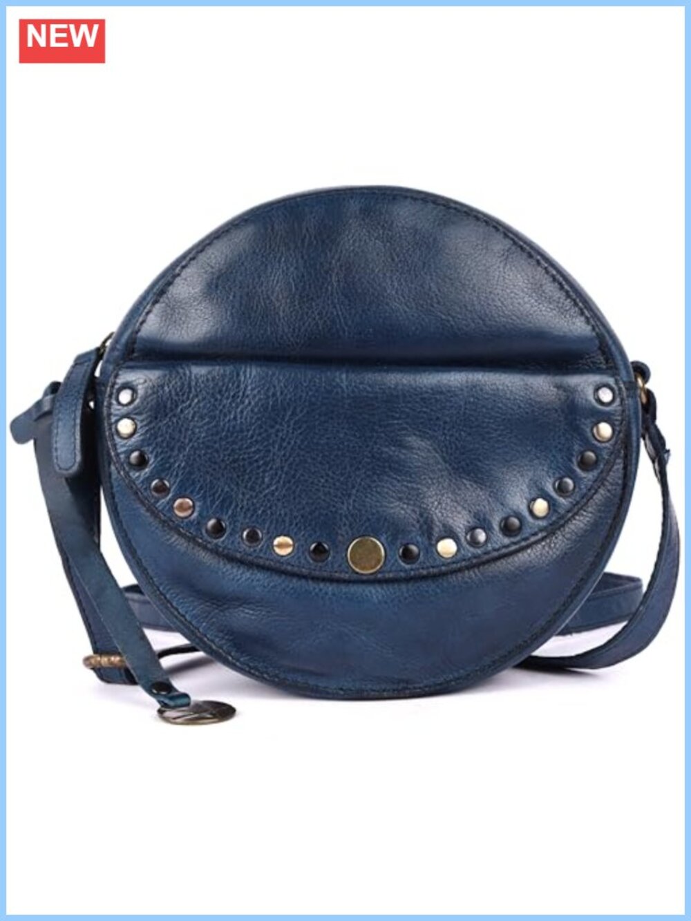 Genuine Italian Leather Boho Studded Round Crossbody Sling Bag